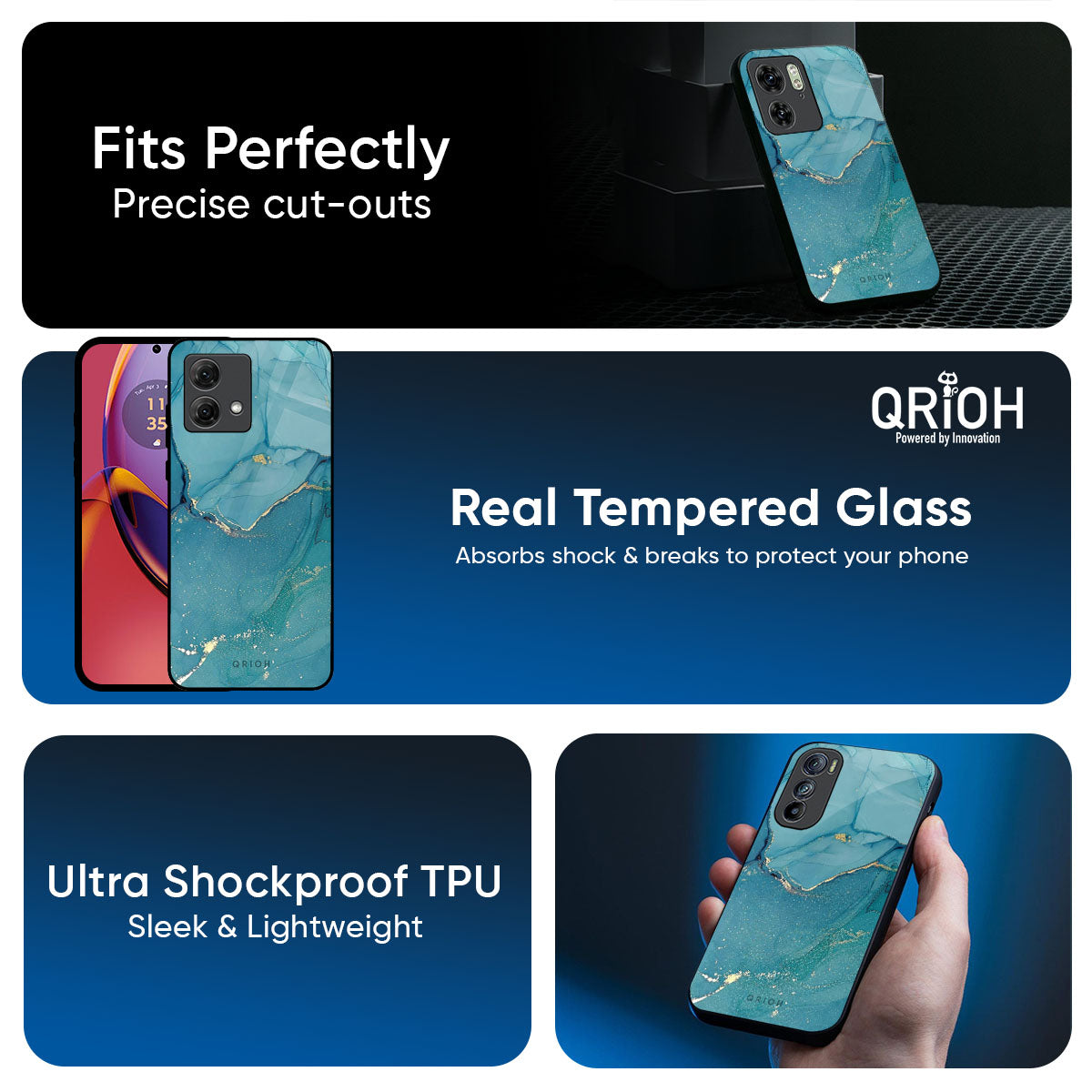 Blue Golden Glitter Glass Case for Motorola Edge 60 Pro