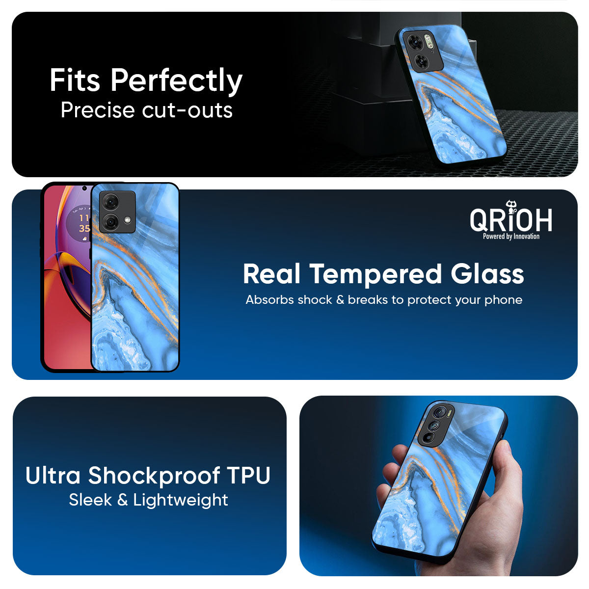 Vibrant Blue Marble Glass Case for Motorola Edge 60 Pro