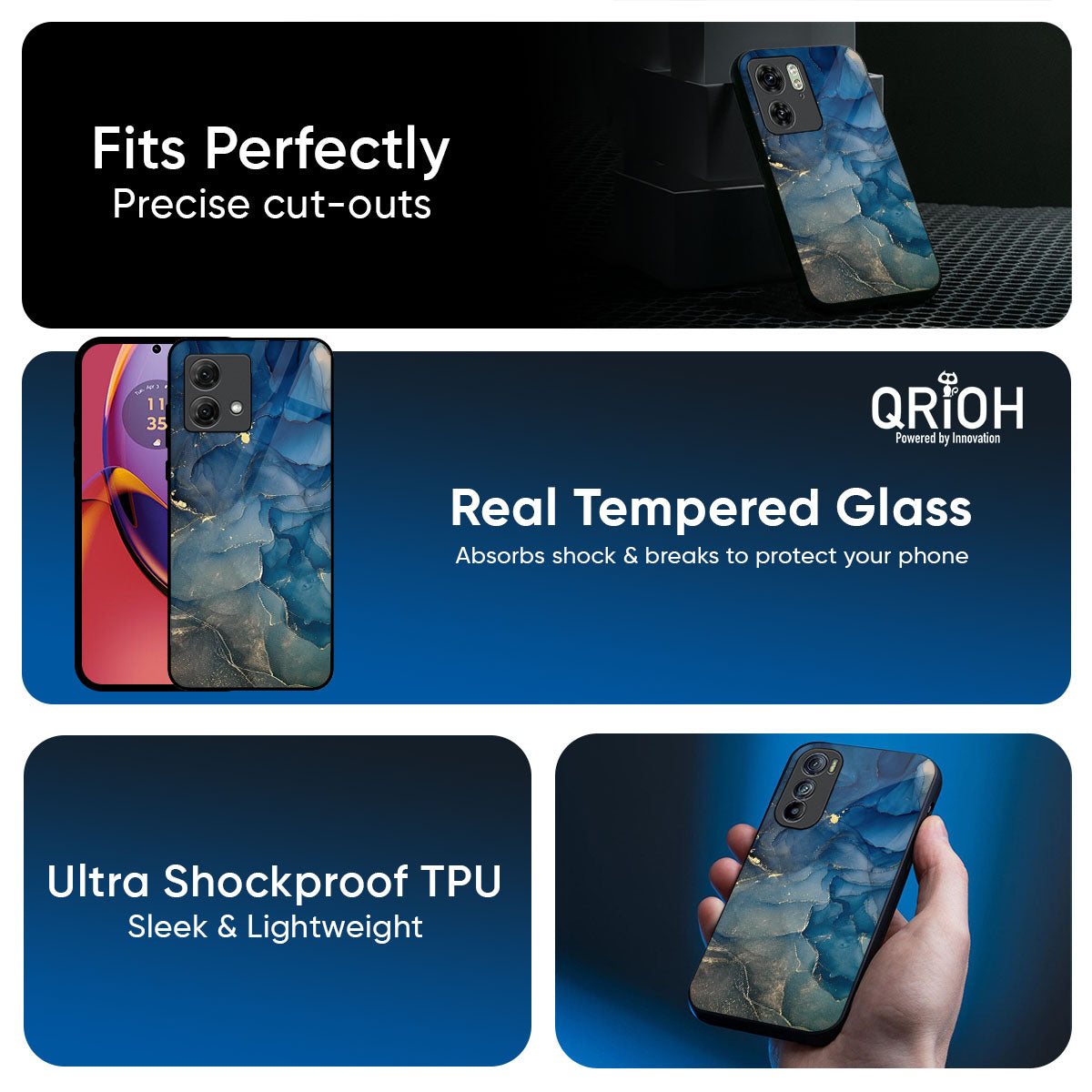 Blue Cool Marble Glass Case for Motorola Edge 70 Pro 5G