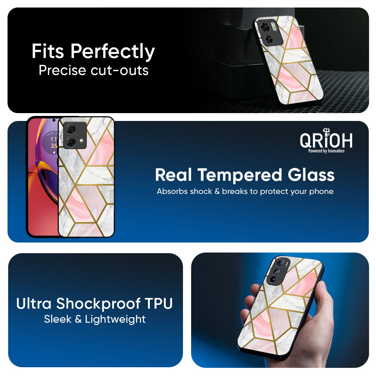 Geometrical Marble Glass Case for Motorola G75 5G