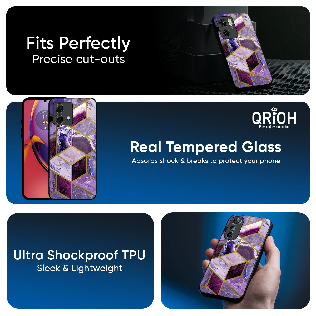Purple Rhombus Marble Glass Case for Motorola Edge 70 Pro 5G