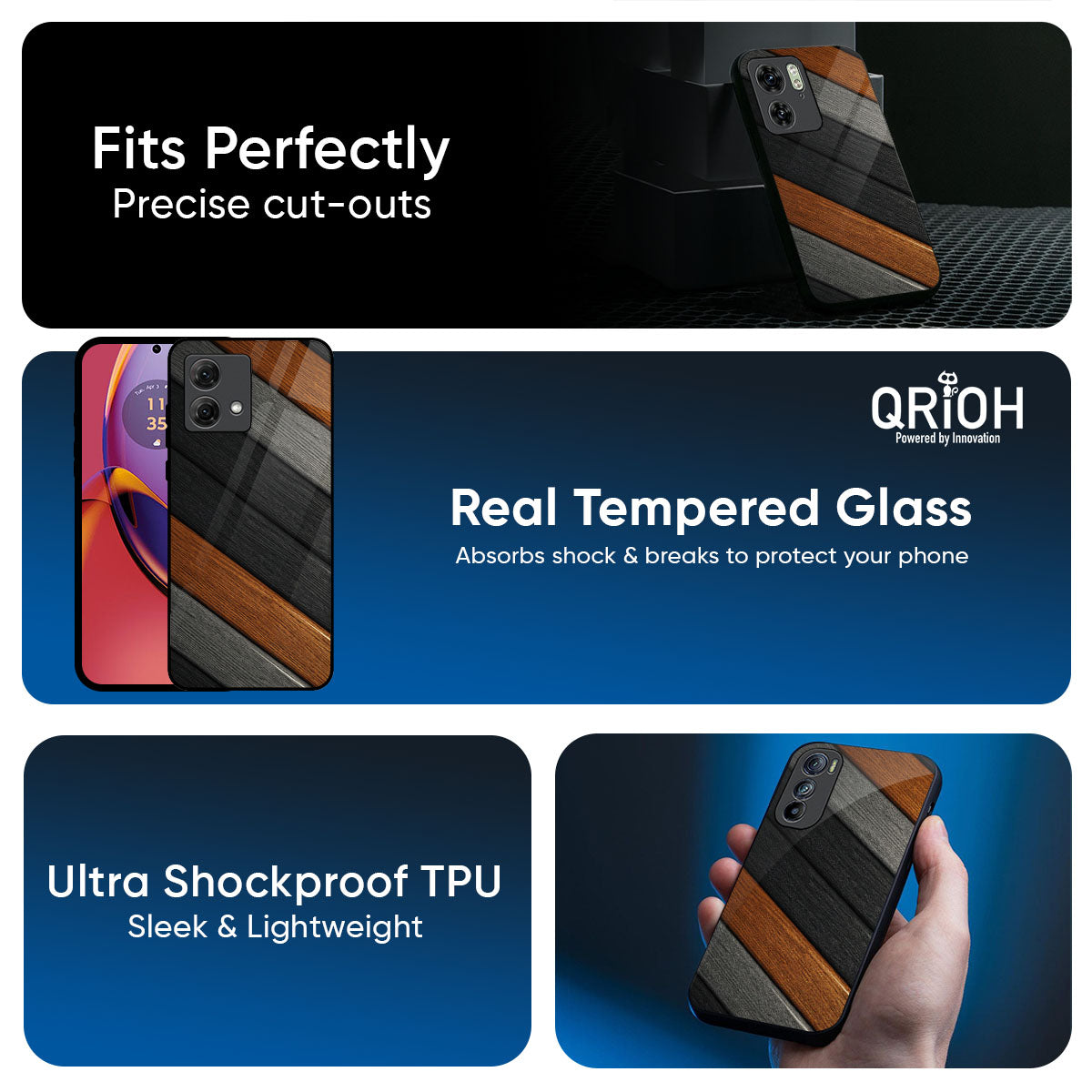 Tri Color Wood Glass Case for Motorola Edge 70 Pro 5G