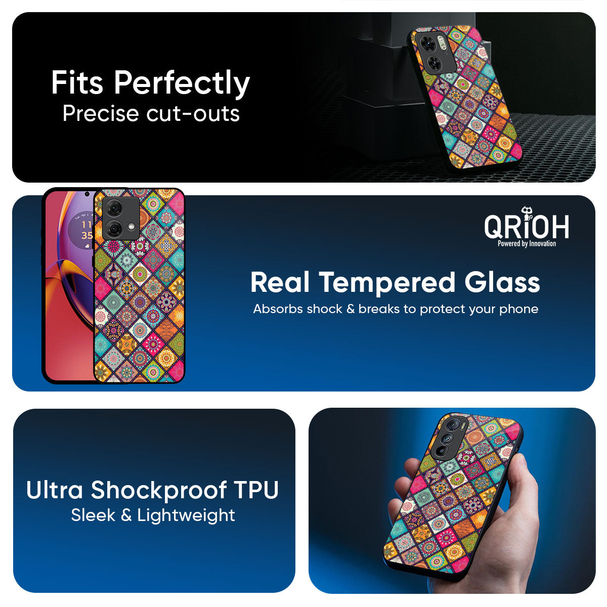 Multicolor Mandala Glass Case for Motorola Edge G67 Power