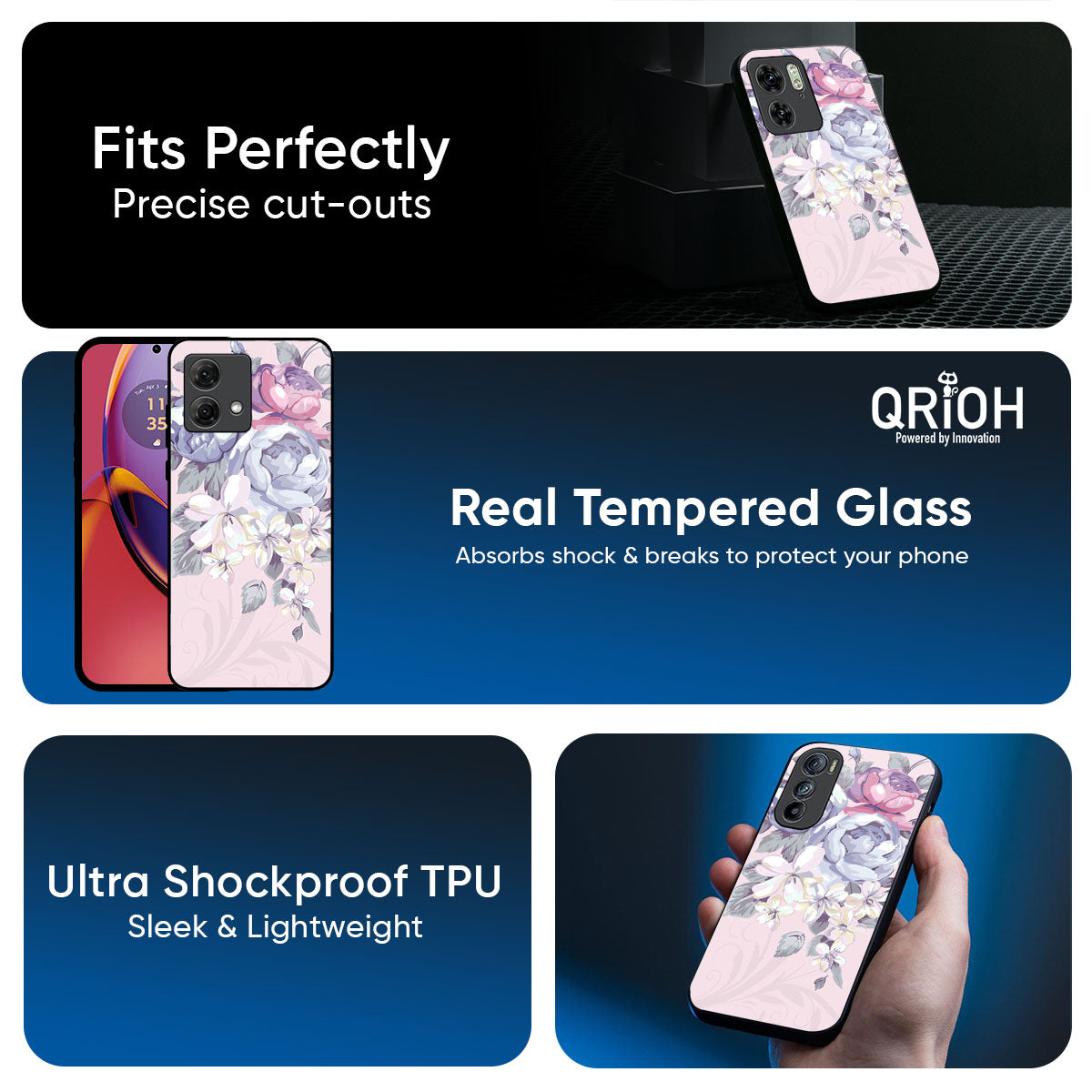 Elegant Floral Glass Case for Motorola G05
