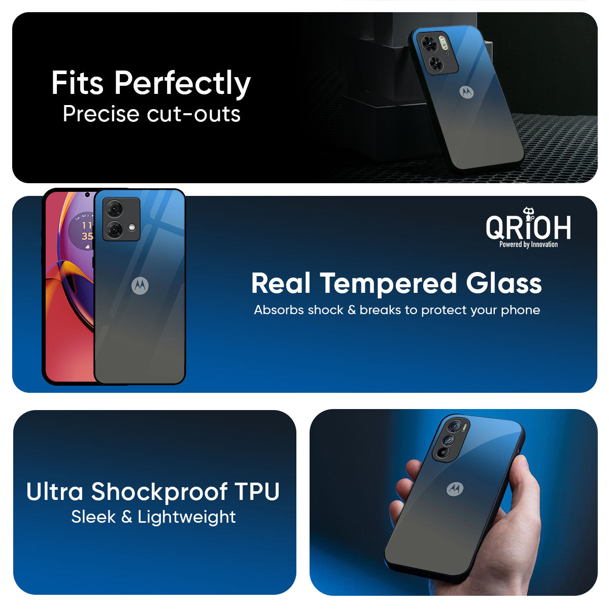 Blue Grey Ombre Glass Case for Motorola Edge 60 Pro