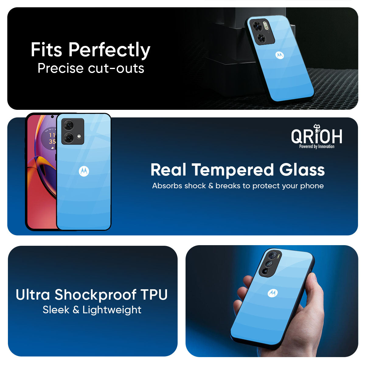 Wavy Blue Pattern Glass Case for Motorola Edge G57 Power