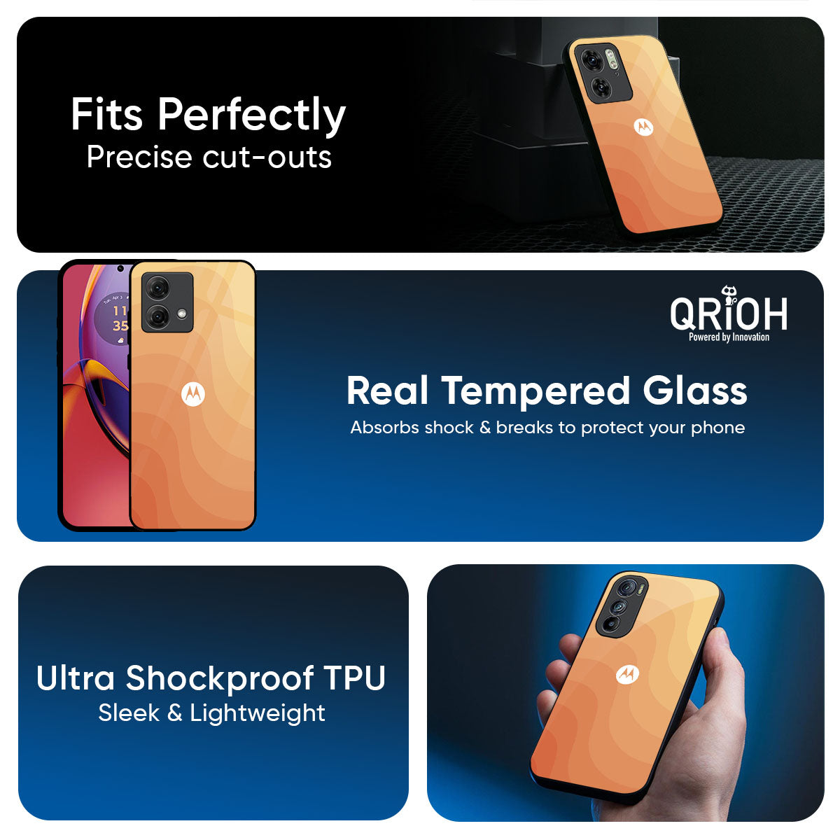 Orange Curve Pattern Glass Case for Motorola Edge 70 Fusion 5G
