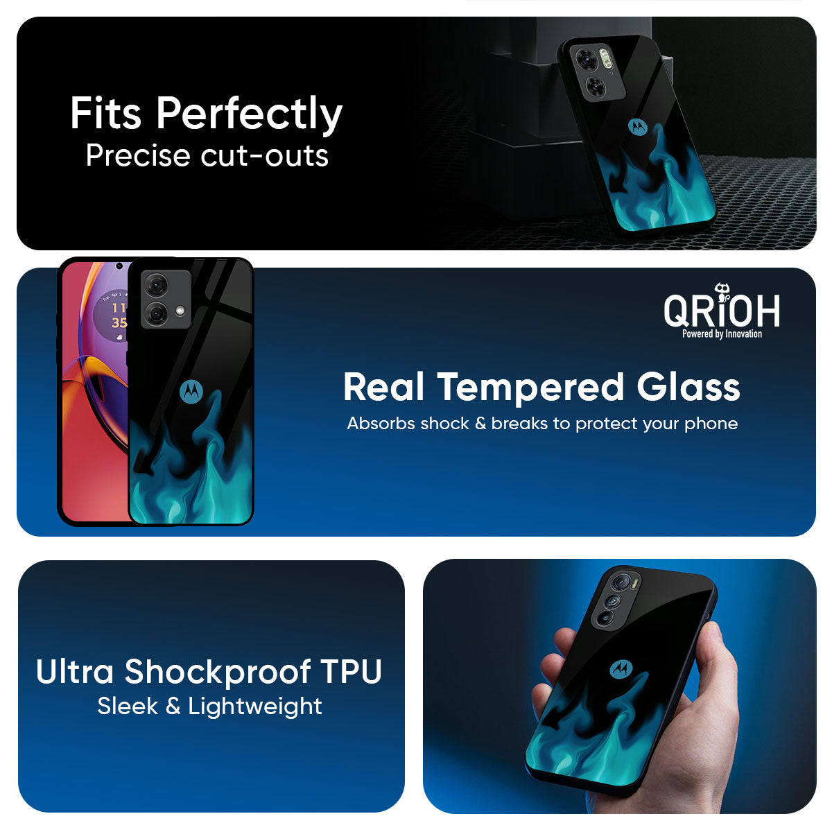 Teal Flames Glass Case for Motorola Edge 70 5G