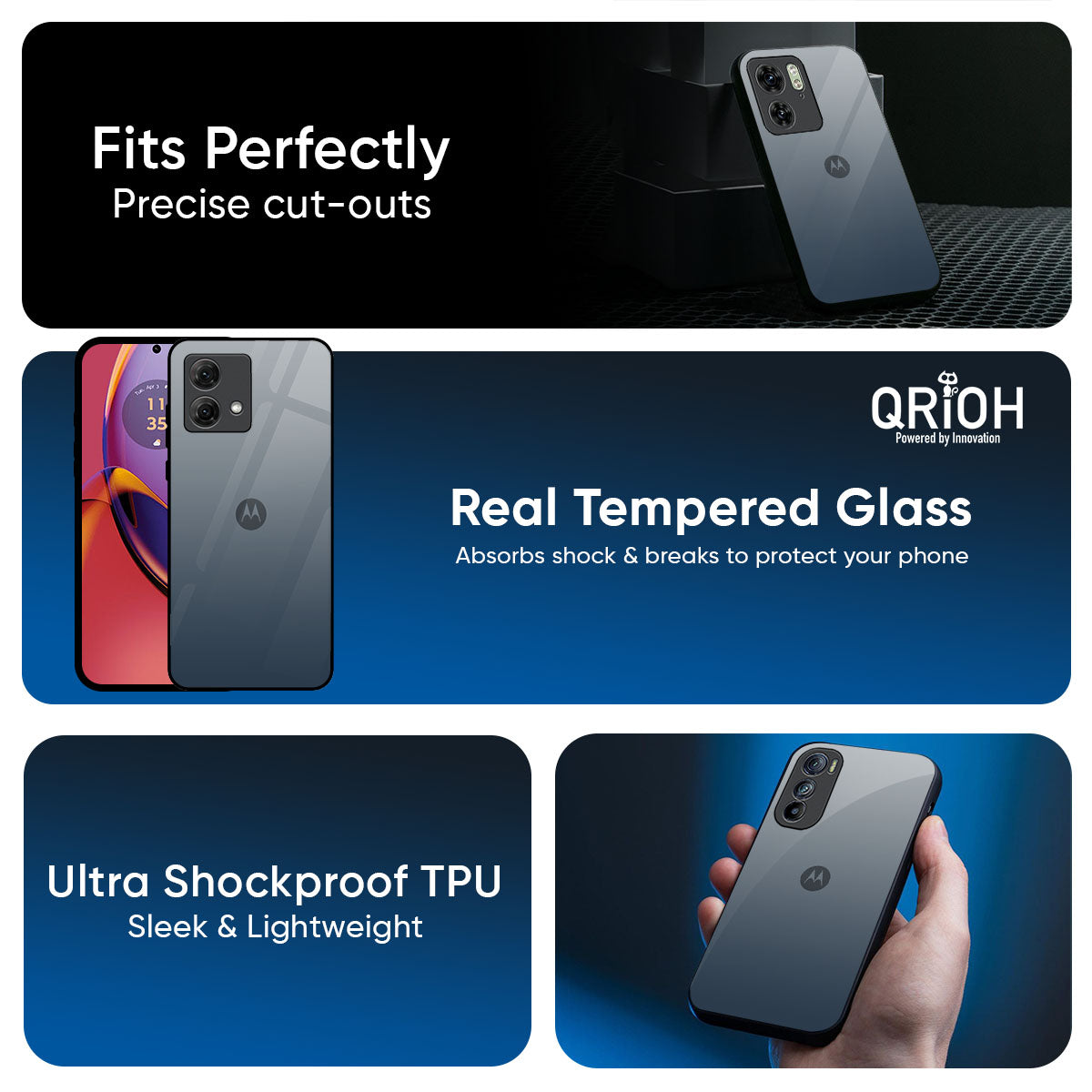 Smokey Grey Color Glass Case For Motorola Edge 60 Pro