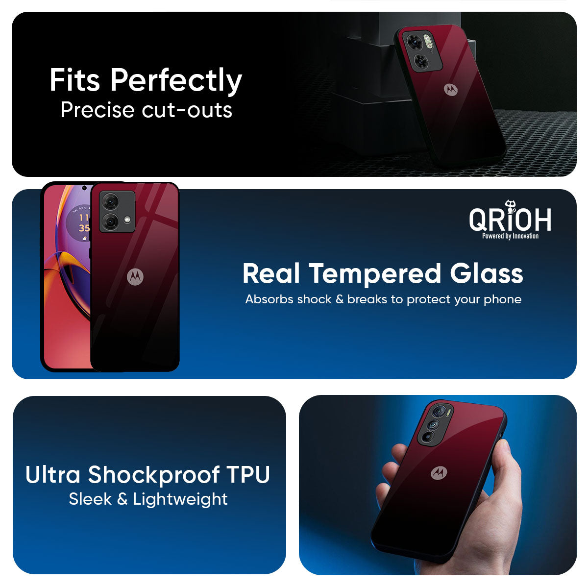 Wine Red Glass Case For Motorola Edge 60 Pro