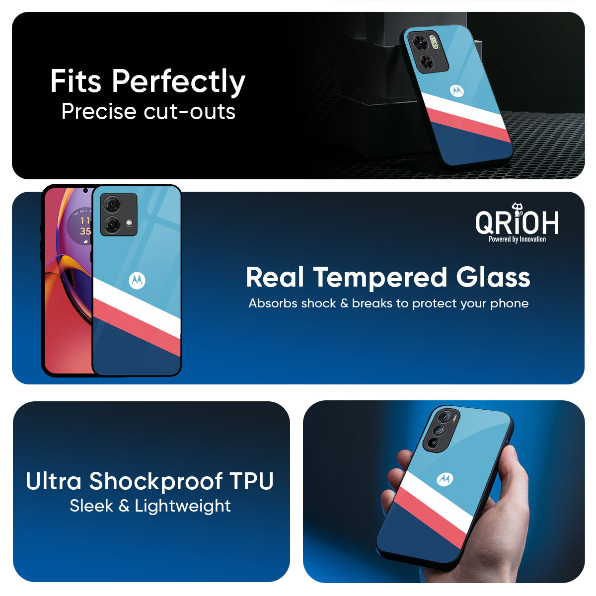 Pink & White Stripes Glass Case For Motorola Edge 50 Fusion 5G