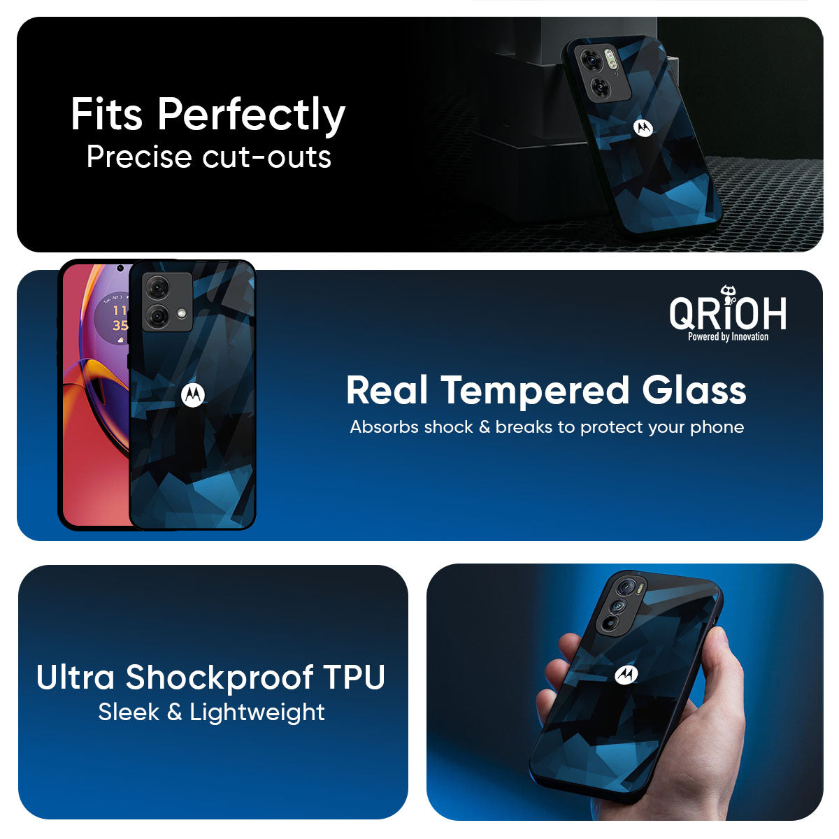 Polygonal Blue Box Glass Case For Motorola Edge 70 5G