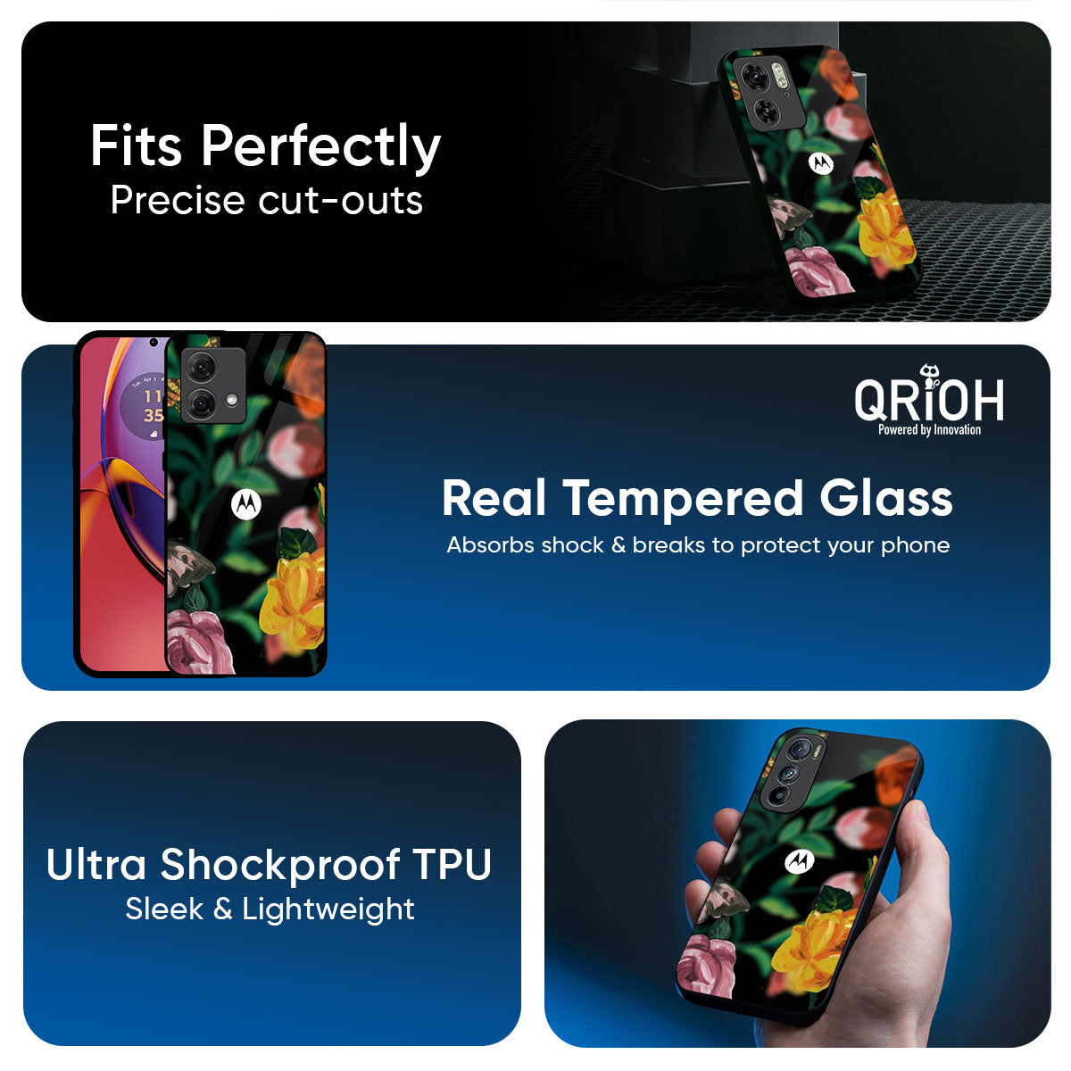 Flowers & Butterfly Glass Case for Motorola G75 5G