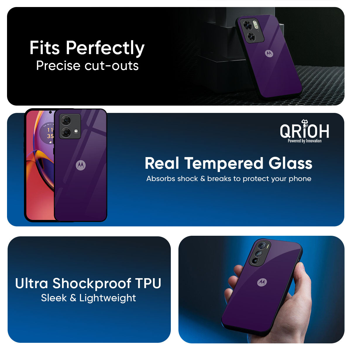 Dark Purple Glass Case for Motorola Edge 60 Pro
