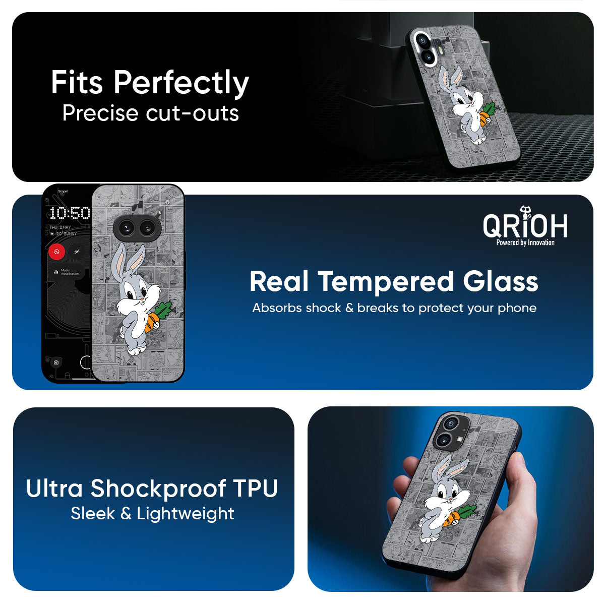 Cute Baby Bunny Glass Case for Nothing Phone 3a