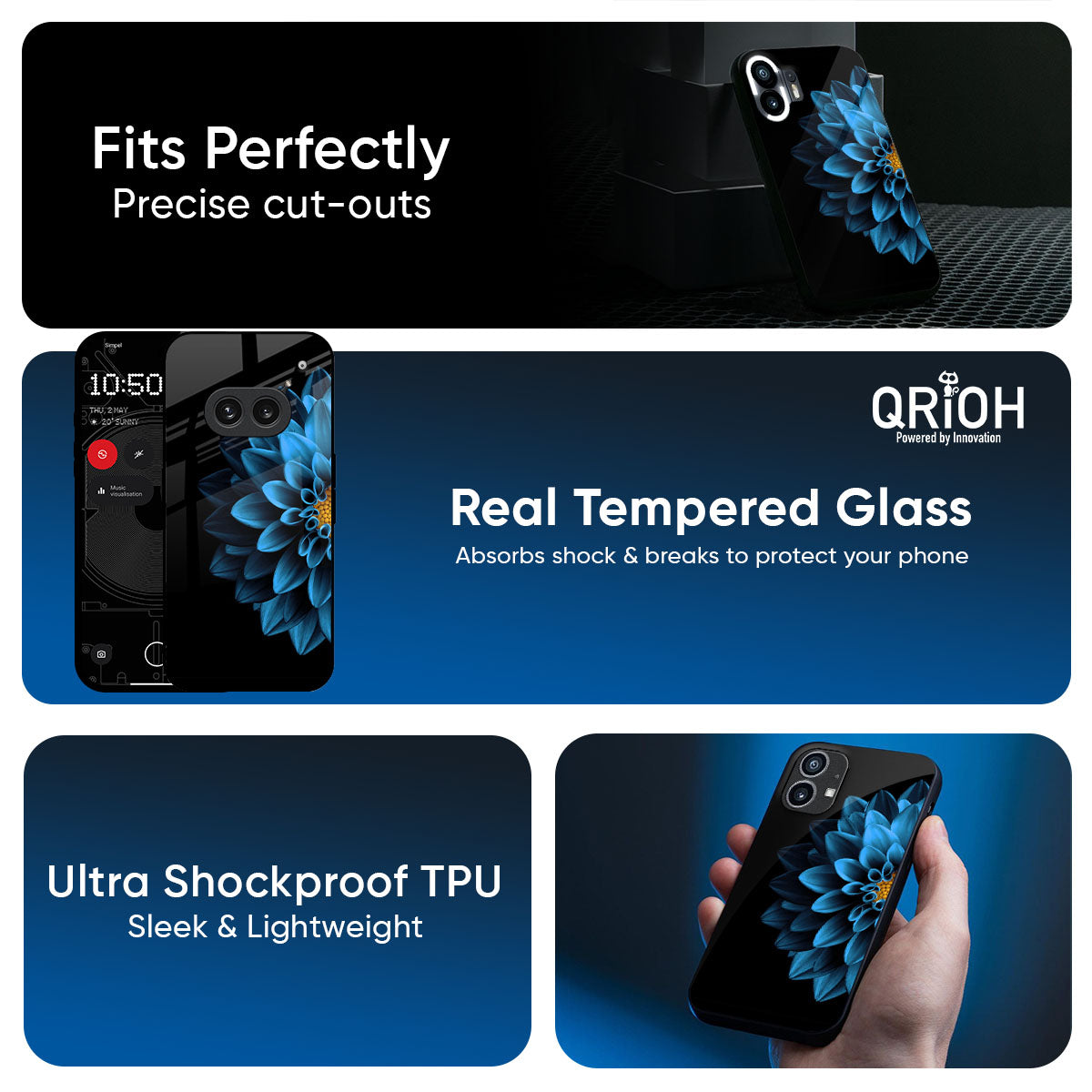 Half Blue Flower Glass Case for Nothing Phone 3a
