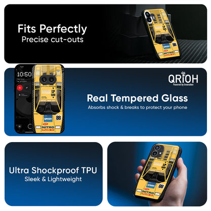 Yellow Racing Car Glass Case for Nothing Phone 4a 5G