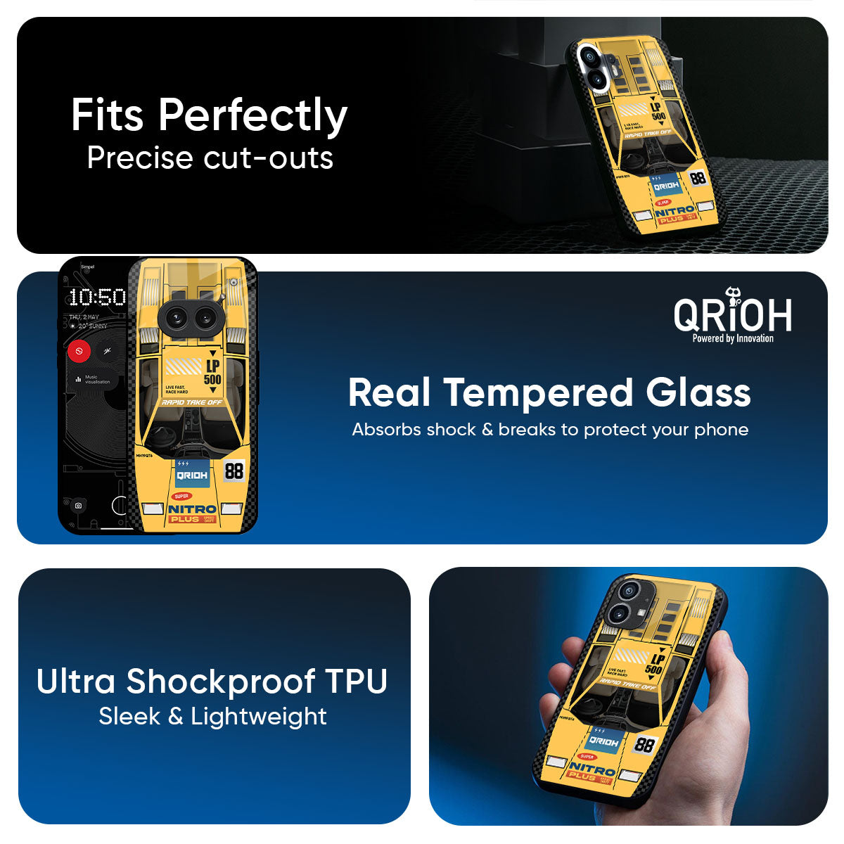 Yellow Racing Car Glass Case for Nothing CMF Phone 2 Pro
