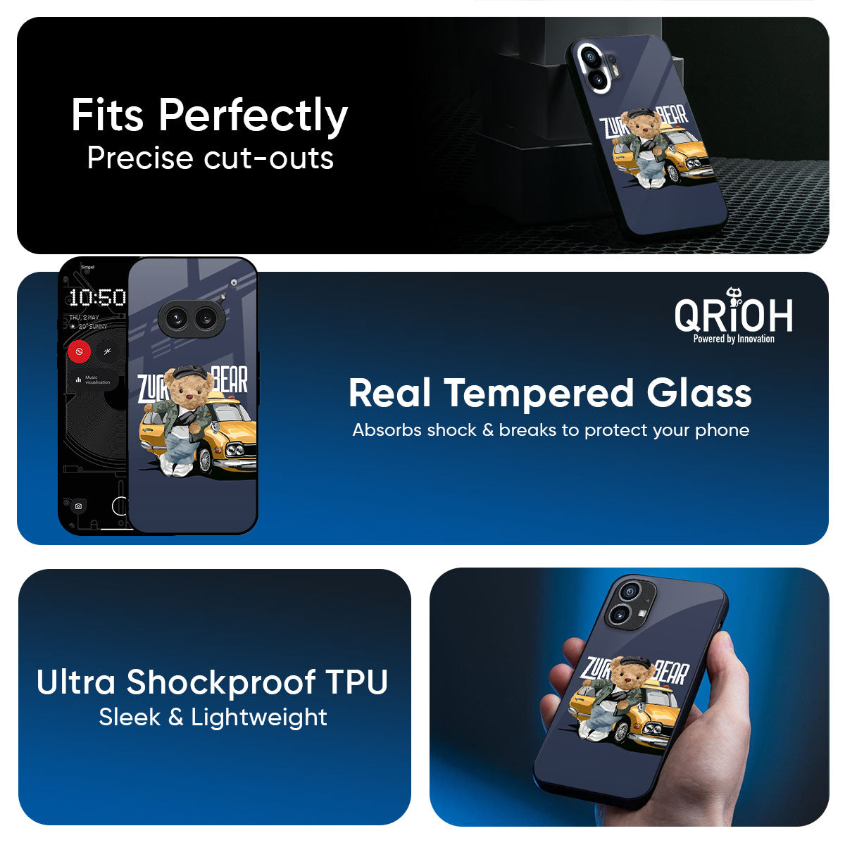 Adventurous Bear Glass Case for Nothing Phone 4a Pro 5G