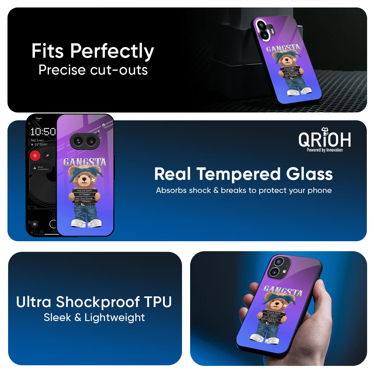 Gangsta Bear Glass Case for Nothing Phone 4a Pro 5G