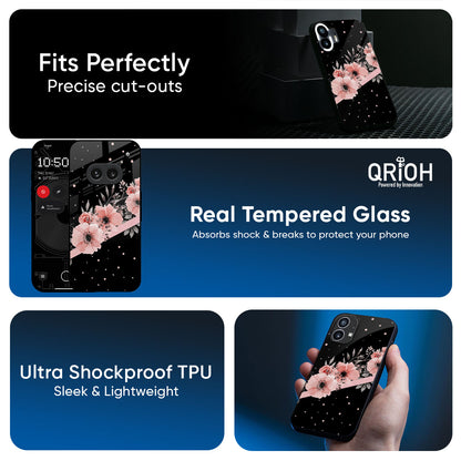 Floral Black Band Glass Case For Nothing Phone 3a