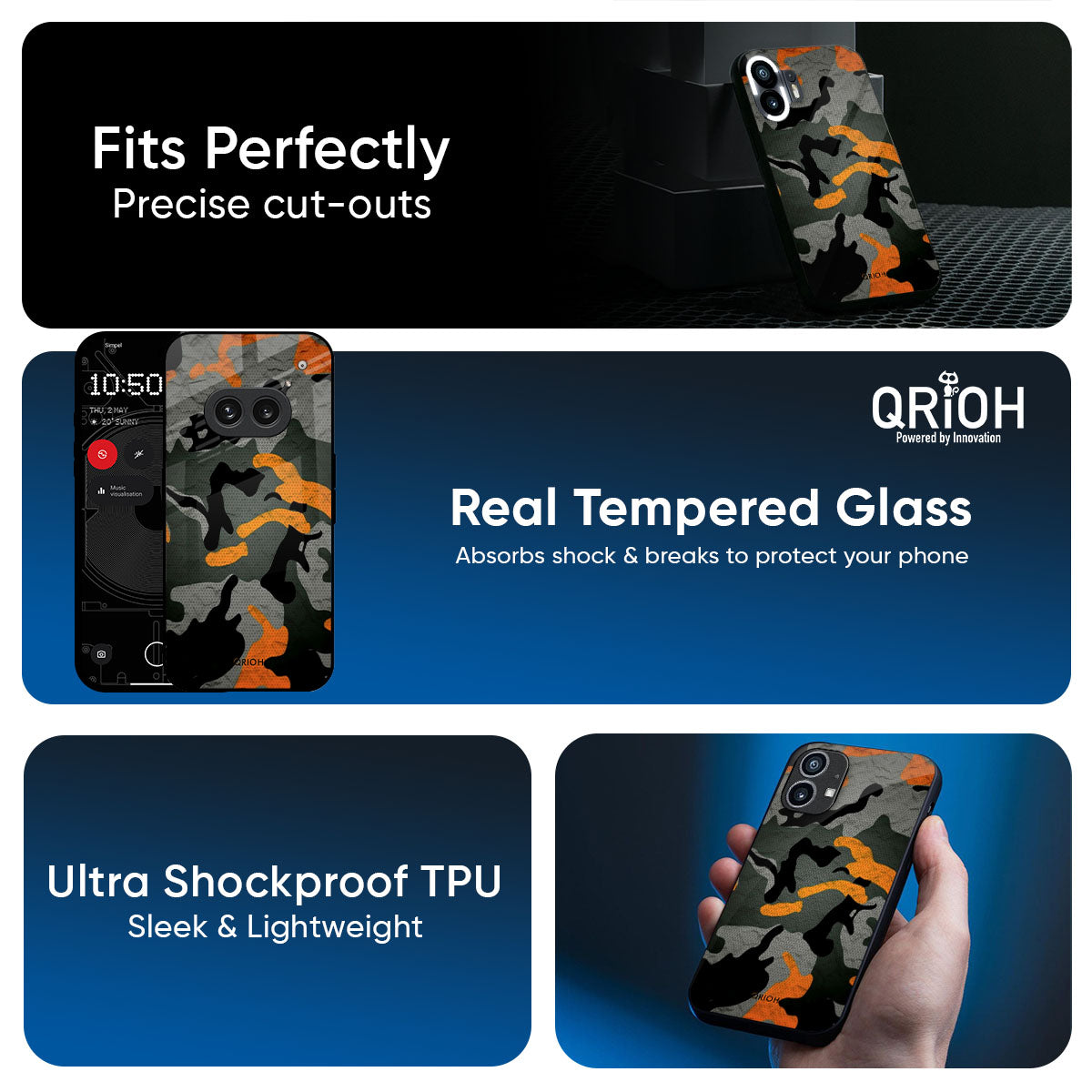 Camouflage Orange Glass Case For Nothing Phone 3a Pro