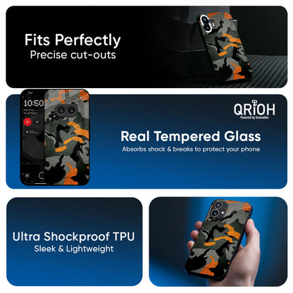 Camouflage Orange Glass Case For Nothing Phone 3a Pro