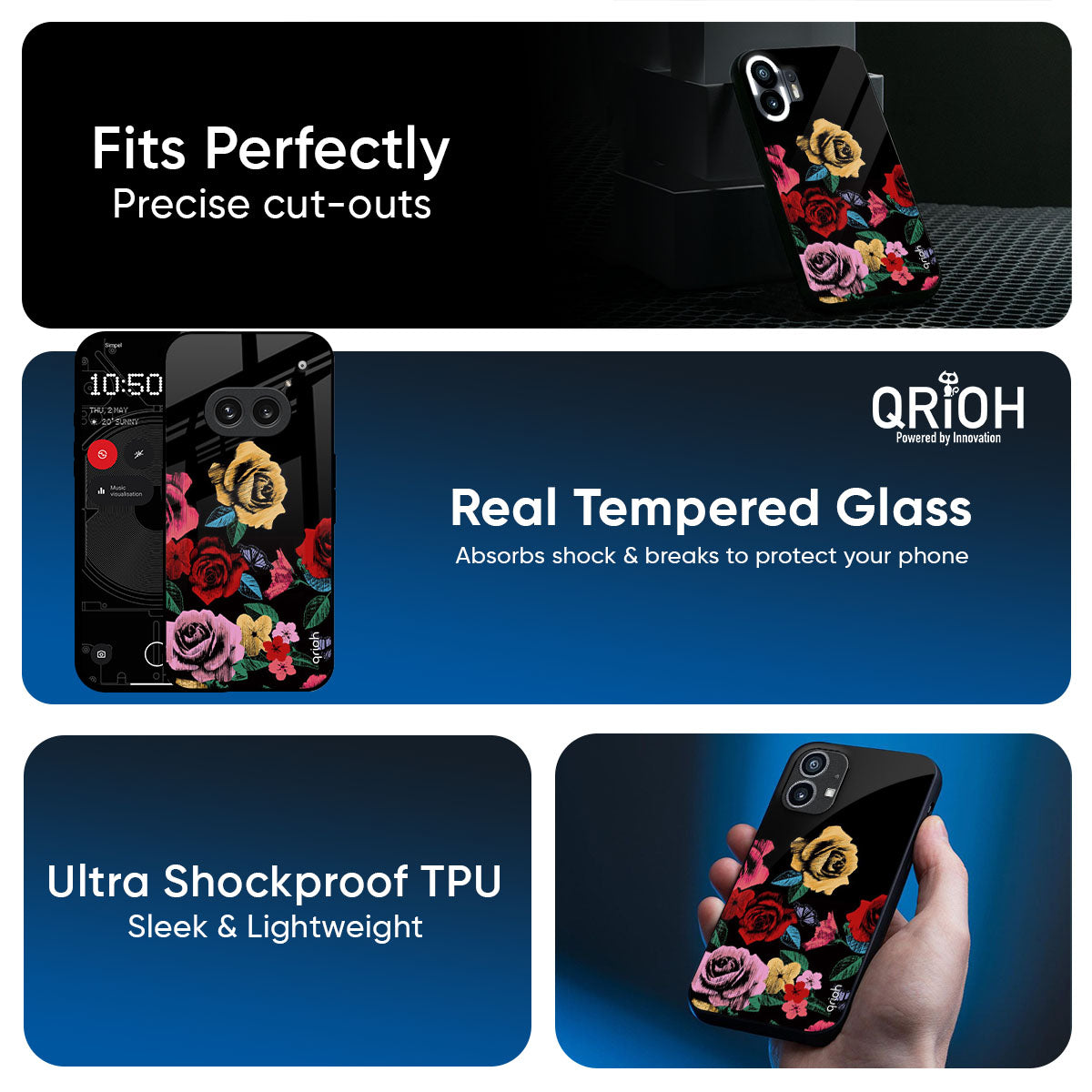 Floral Decorative Glass Case For Nothing Phone 3a Pro