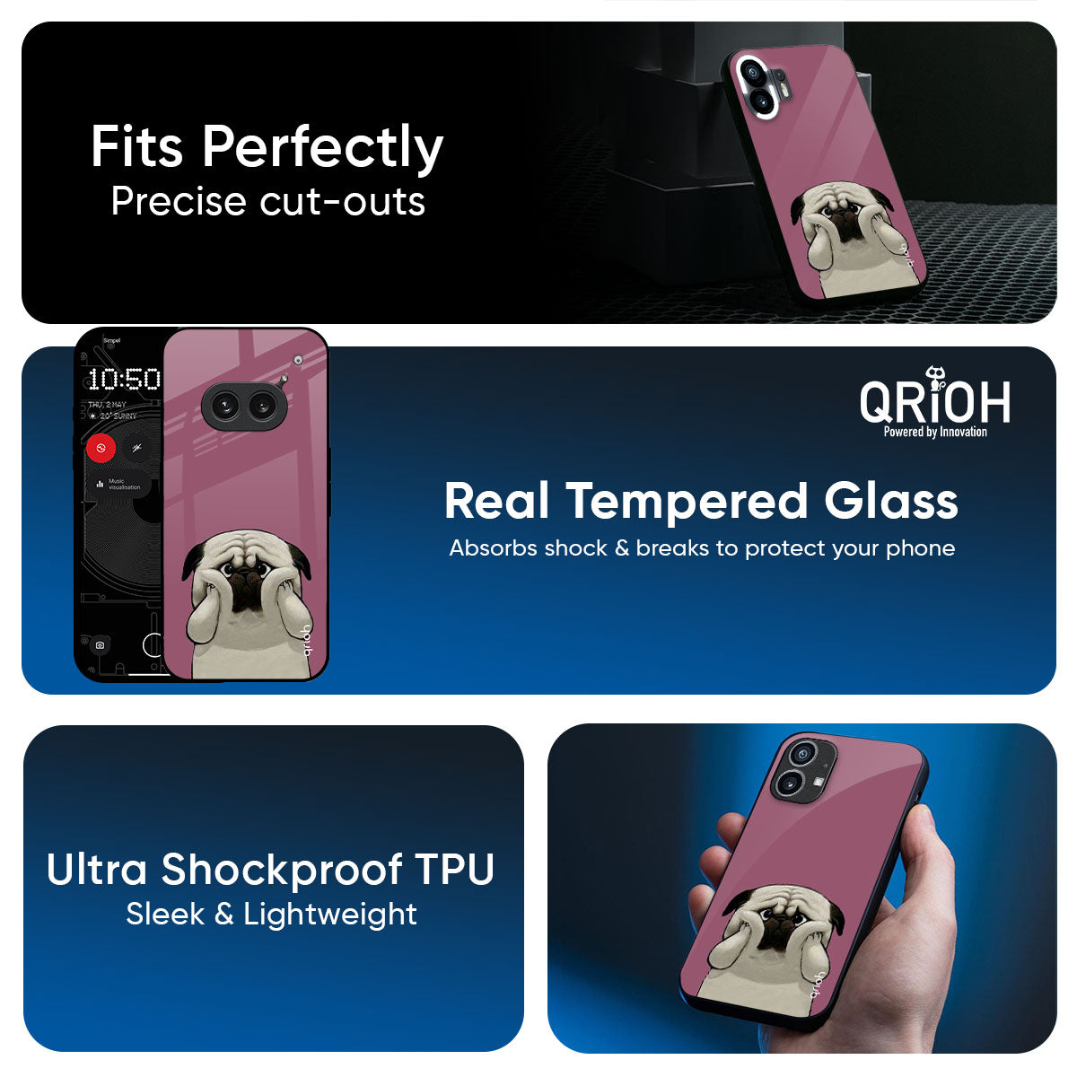 Funny Pug Face Glass Case For Nothing Phone 4a Pro 5G