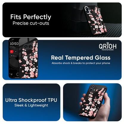 Black Cherry Blossom Glass Case for Nothing Phone 4a Pro 5G