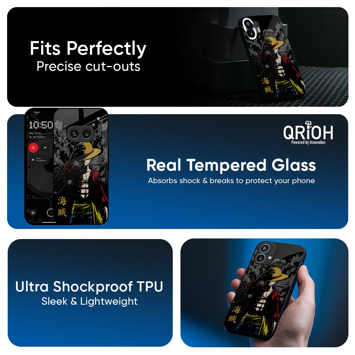 Dark Luffy Glass Case for Nothing Phone 3a