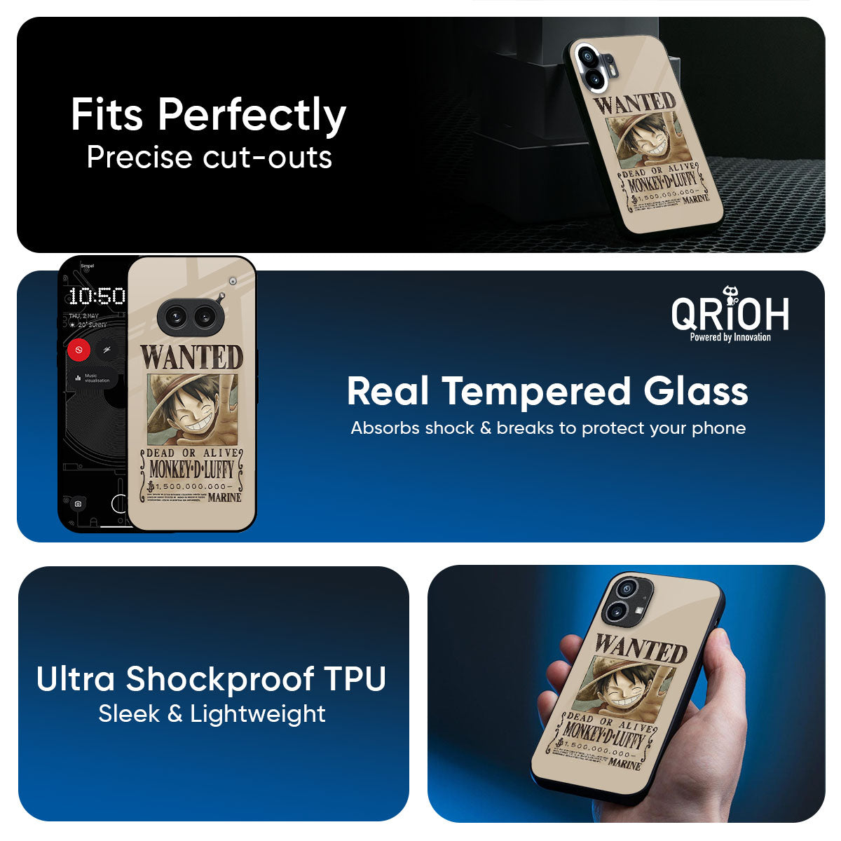 Luffy Wanted Glass Case for Nothing Phone 3a