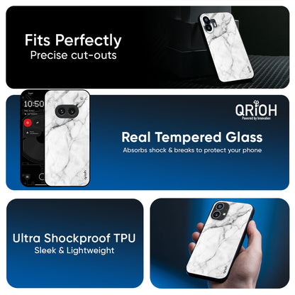 Modern White Marble Glass Case for Nothing Phone 3a