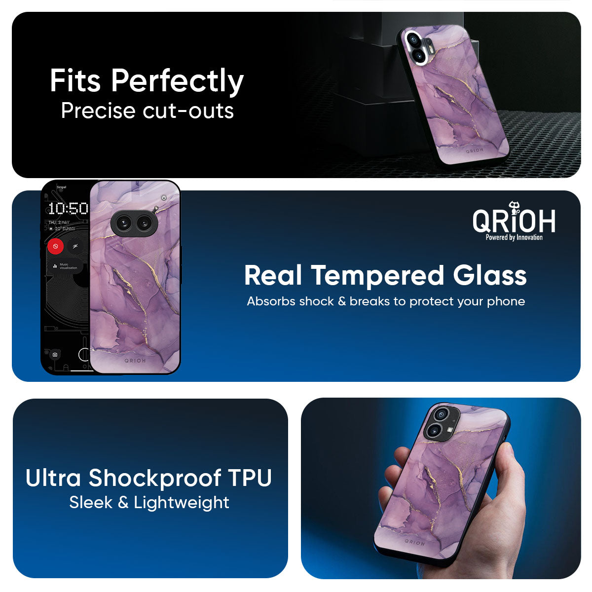 Purple Gold Marble Glass Case for Nothing Phone 3a