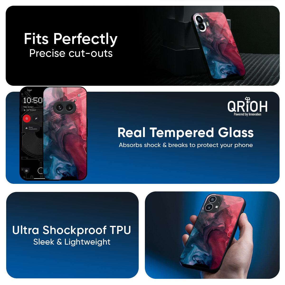 Blue & Red Smoke Glass Case for Nothing Phone 3a Pro