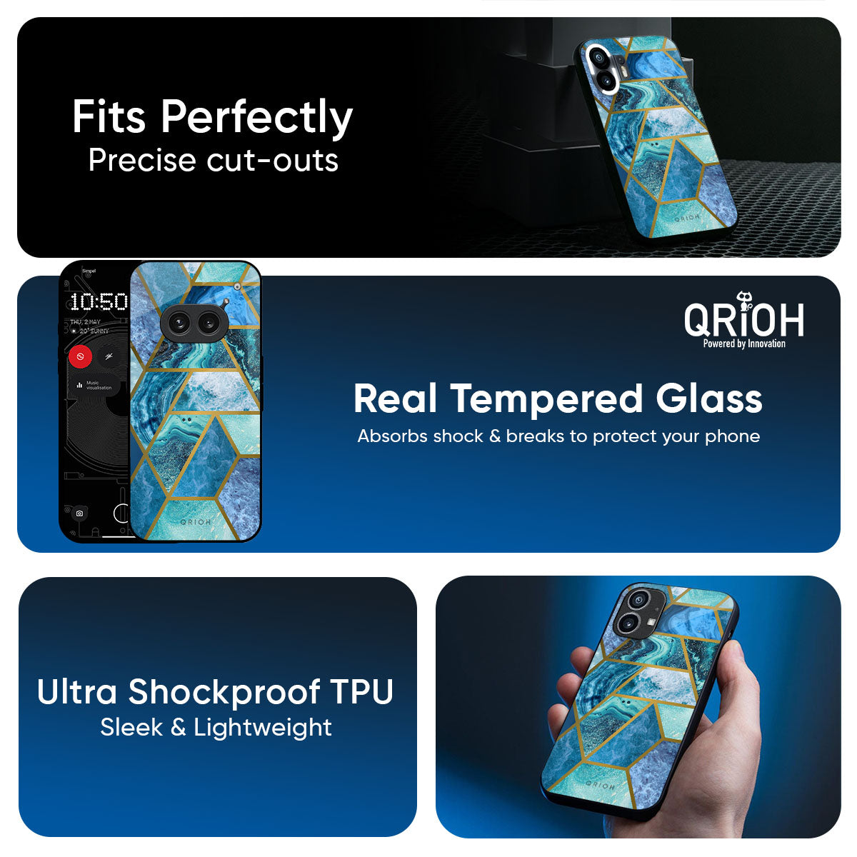 Turquoise Geometrical Marble Glass Case for Nothing Phone 4a 5G