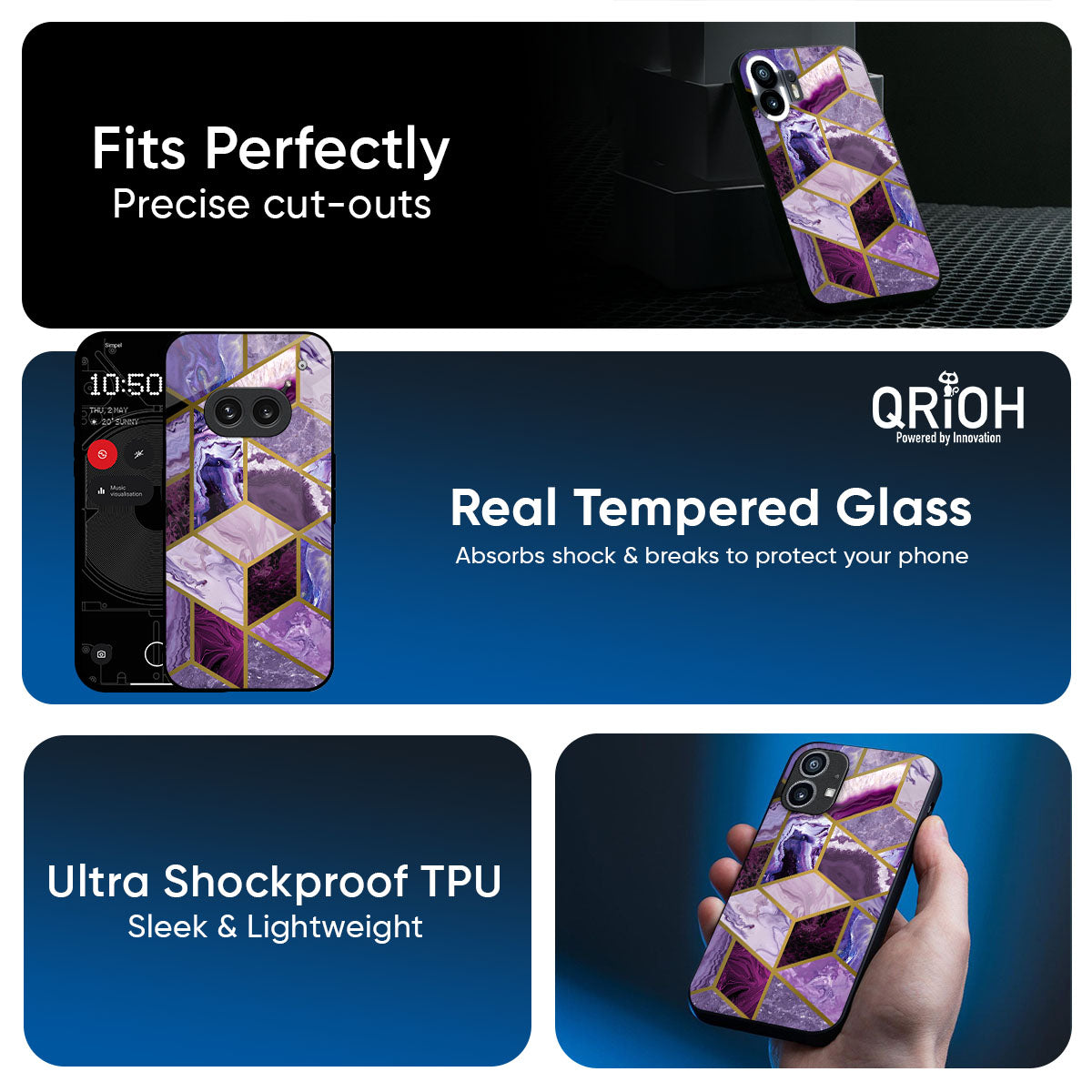 Purple Rhombus Marble Glass Case for Nothing Phone 3a