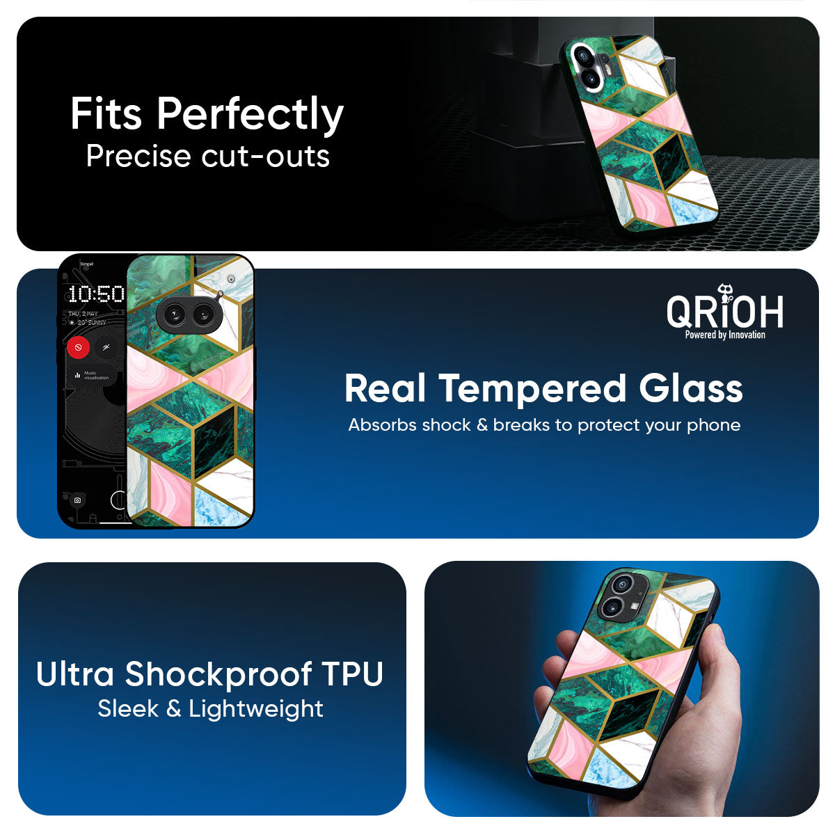 Seamless Green Marble Glass Case for Nothing Phone 4a Pro 5G
