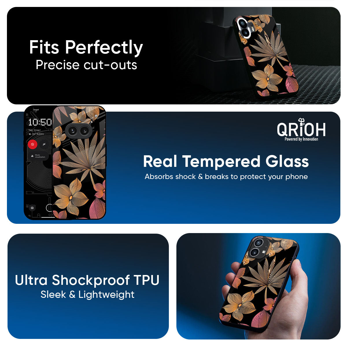 Lines Pattern Flowers Glass Case for Nothing Phone 4a Pro 5G