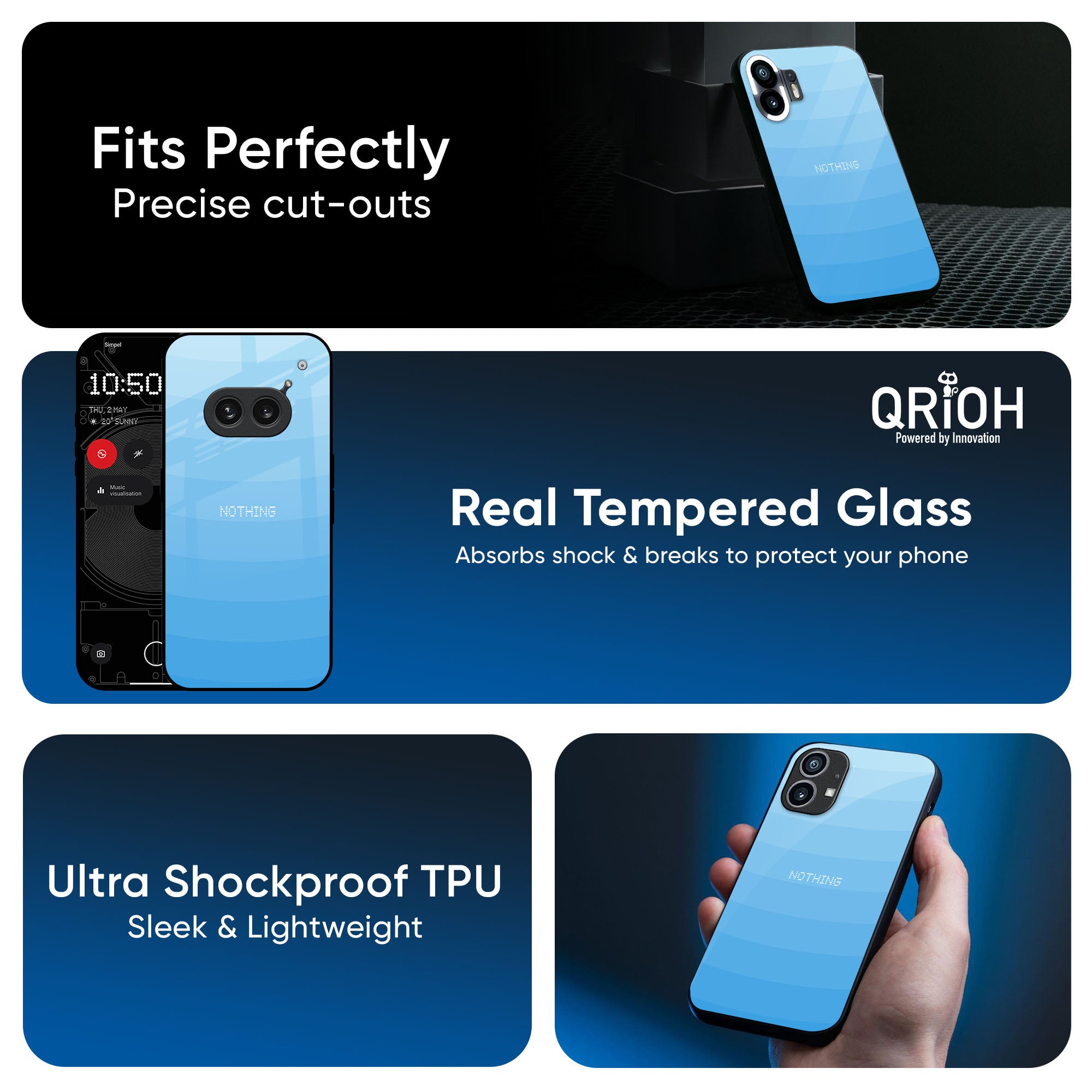 Wavy Blue Pattern Glass Case for Nothing Phone 3a
