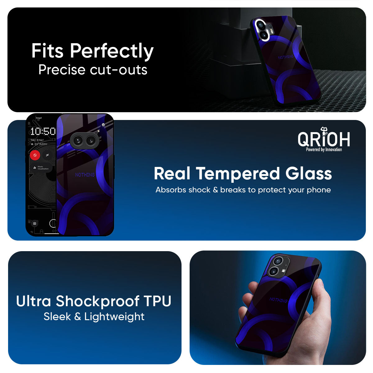 Blue Ring Light Glass Case for Nothing Phone 3a