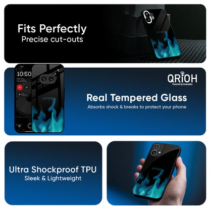 Teal Flames Glass Case for Nothing Phone 3a Pro
