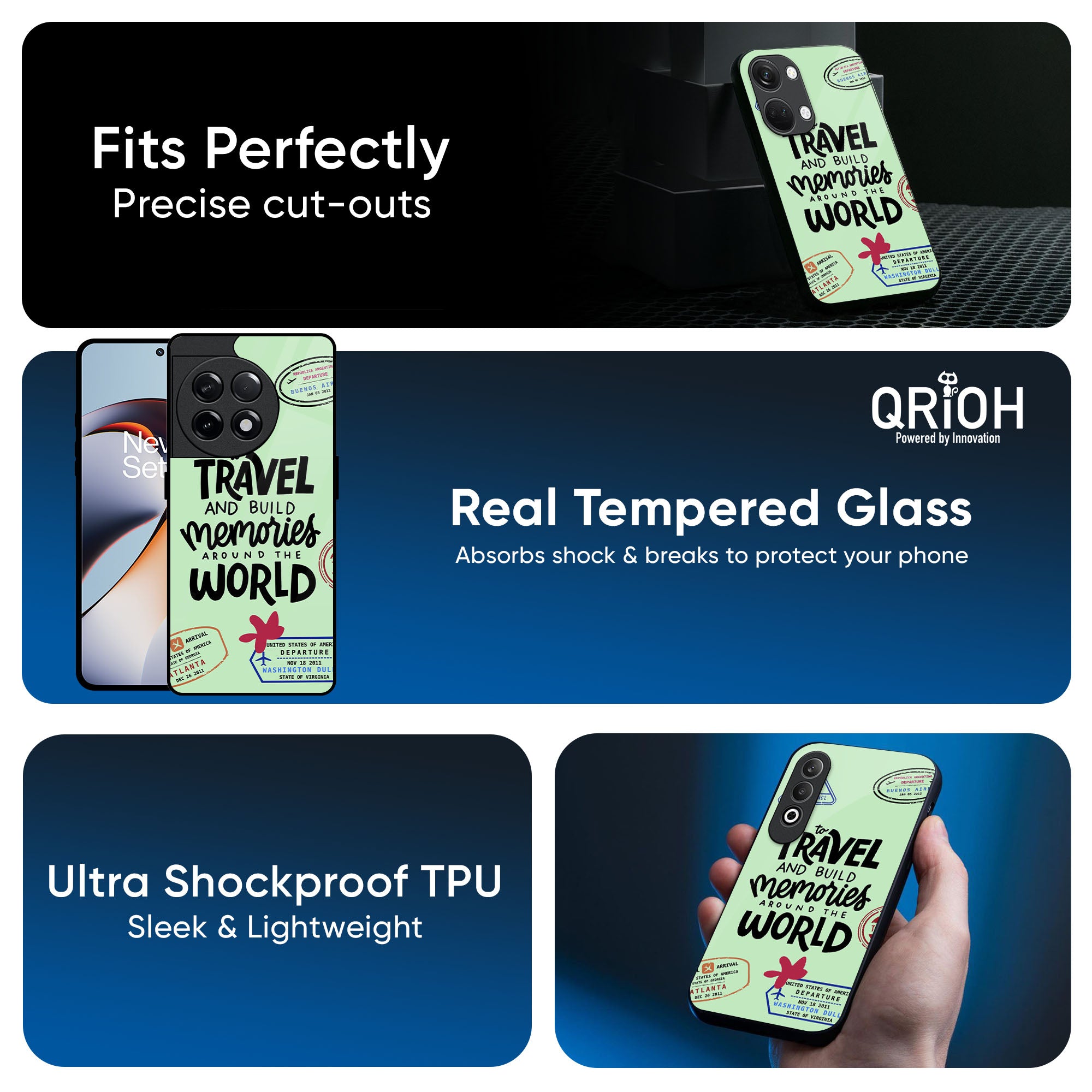 Travel Stamps Glass Case for OnePlus 13s 5G