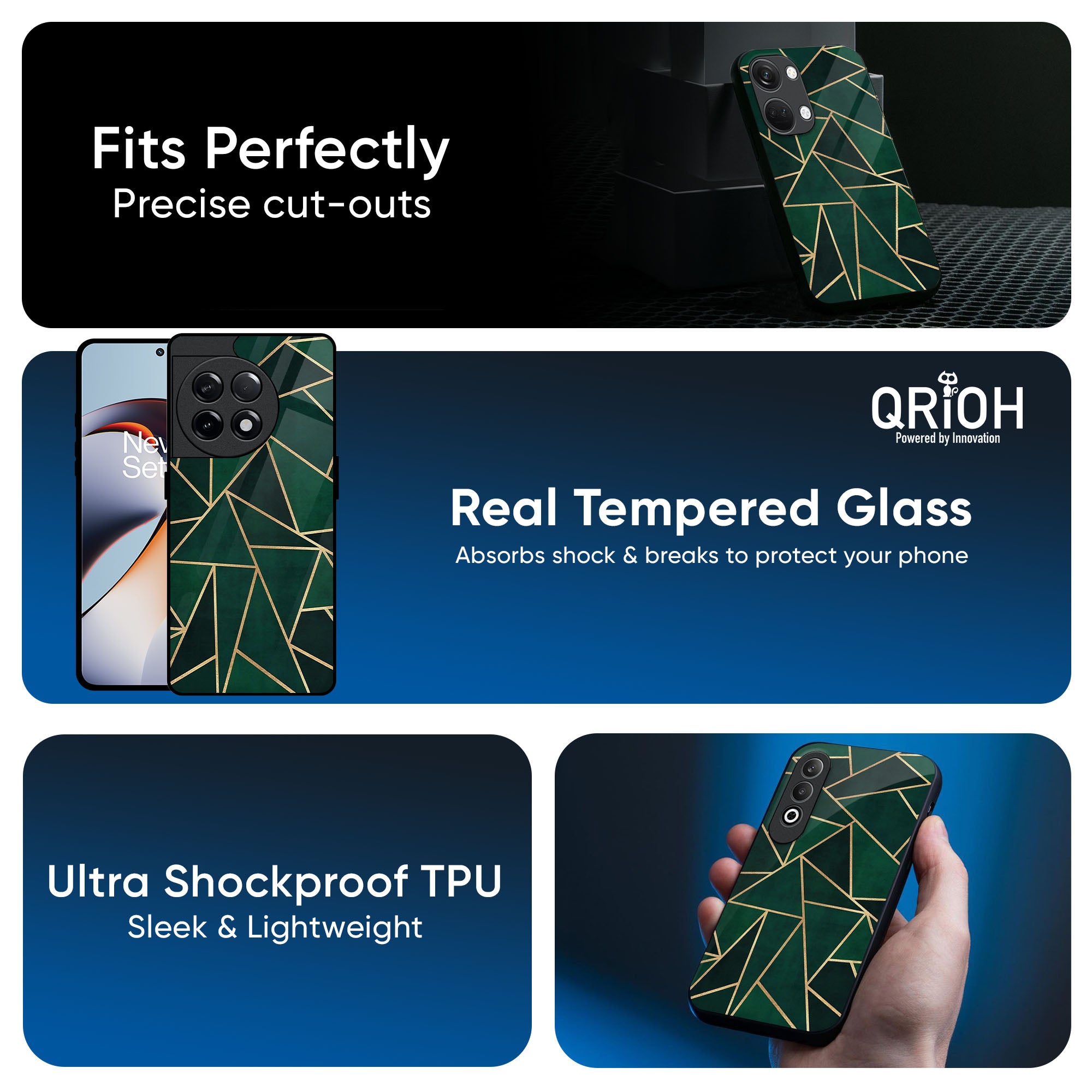 Abstract Green Glass Case For OnePlus 13R 5G