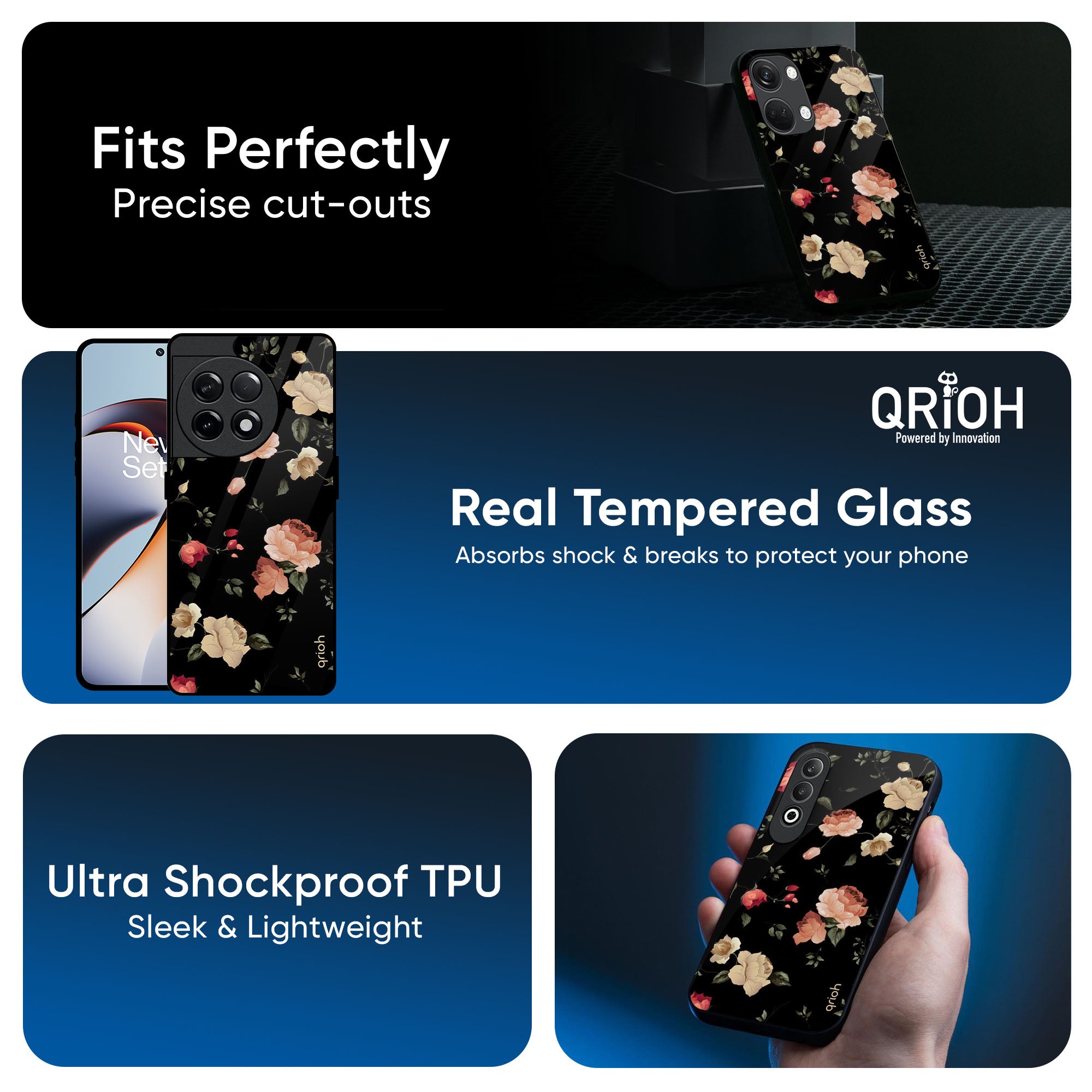 Black Spring Floral Glass Case for OnePlus 13R 5G