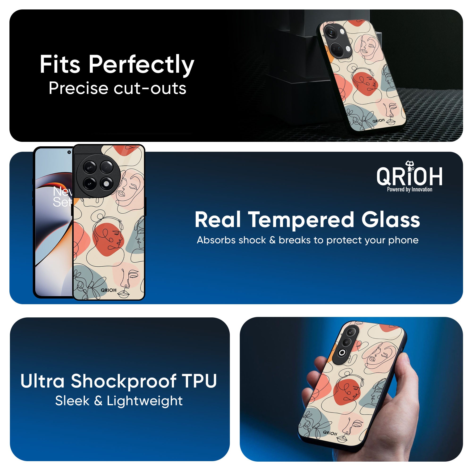 Abstract Faces Glass Case for OnePlus Nord 5 5G