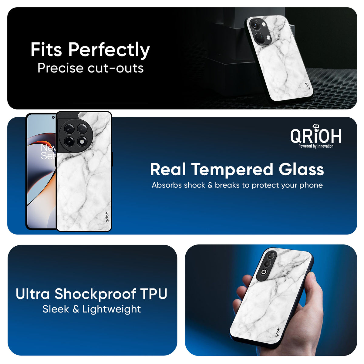 Modern White Marble Glass Case for OnePlus 15 5G