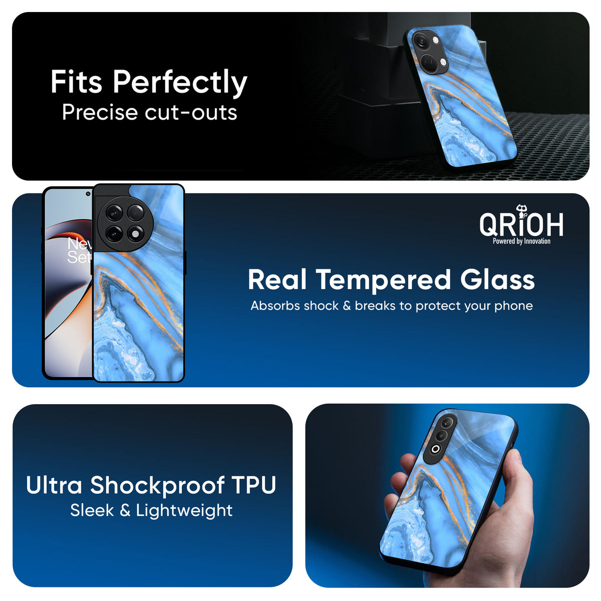 Vibrant Blue Marble Glass Case for OnePlus 13R 5G