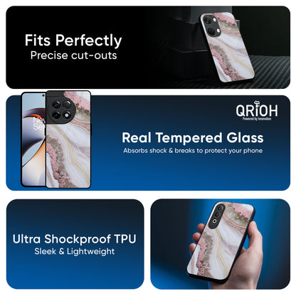 Pink & Gold Gllitter Marble Glass Case for OnePlus Nord 5 5G