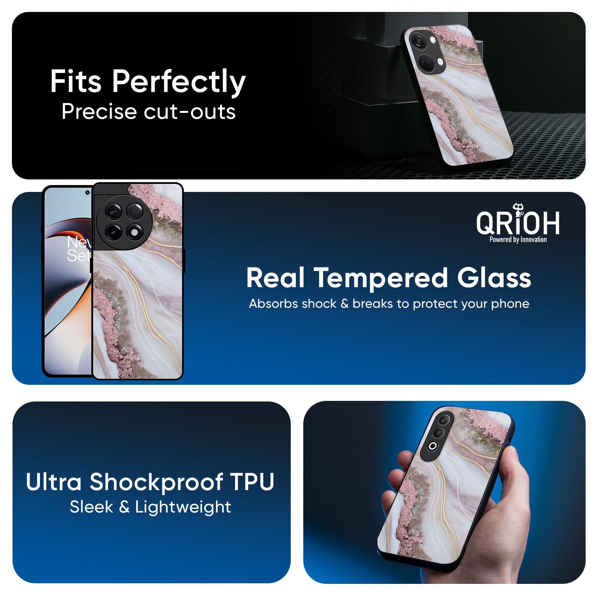 Pink & Gold Gllitter Marble Glass Case for OnePlus 13s 5G